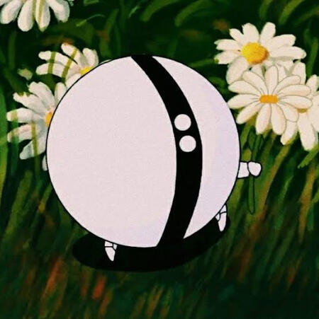 One-One from Infinity Train, holding up a daisy.